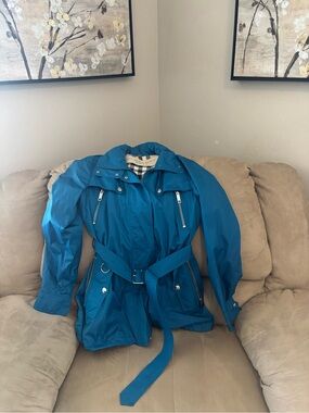 Burberry Brit Teal Blue Women's Belted Utility Jacket